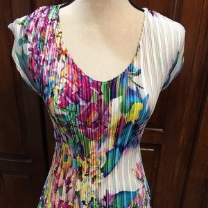 Cap/dolman sleeve ribbed/pleated blouse.